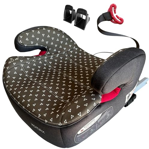 XOMAX XL-313 Kindersitz mit ISOFIX und Gurtfuhrung I mitwachsend 15-36 kg, ca. 6-12 Jahre, Korpergroße von 125–150 cm, Gruppe 2/3 I Bezug abnehmbar und waschbar I ECE R129, (Grau-Beige-Muster)