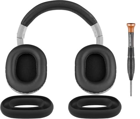 SOULWIT Ear Pads Cushions + Headband Cover+ Silicone Earpads Cover Protector, Replacement Kit for Audio Technica ATH M40, M40X Headphones, Replacement Headstrap Pad & Earpads Repair Part (Black)