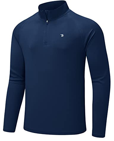 donhobo Herren Sport Laufshirts Langärmliges Funktionsshirt Schnelltrocknendes Rash Guard Shirts Leichtes Trainingsshirt mit Half Zip (Marineblau, M)