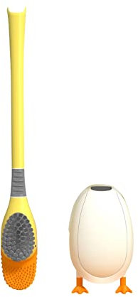 Duck Toilet Brush,Toilet Brushes & Holders,Silicone Toilet Brushes & Holders, Deep Cleaner, Toilet Brush With Quick Drying Holder Set For Bathroom (Yellow)