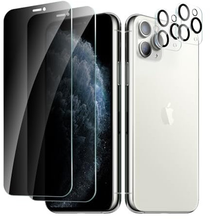 CYYAGE 2 Pièces Protection Écran Verre Trempé pour iPhone 11 Pro Max Anti-Espion avec 2 Pièces Protecteur d'objectif de Camera, Vitre Protection Film Dureté 9H Glass, Anti Rayures