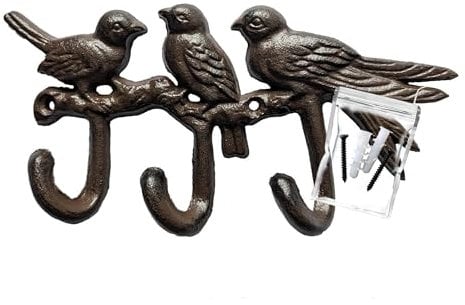 your castle Hakenleiste Vogelmotive Dekorativer Wandhaken Garderobenhaken Kleiderhaken aus Gusseisen, mit drei Haken, ca. 23 x 11 cm