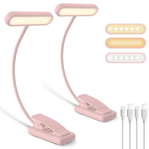 iFalarila Lámpara de lectura con pinza, cubierta de luz ancha, USB C recargable, 3 colores y 10 niveles de brillo regulable, cuello de cisne flexible
