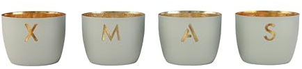 Windlicht Madras 4er Set XS mit X-Mas Motiv, Flannel Gold Eisen Höhe 4,5cm