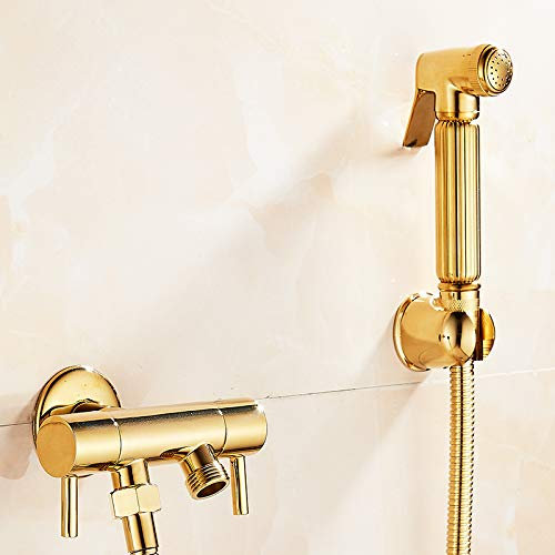 CAFIEDR Goldenes Messing-Bidet-Sprühset, Bidet-WC-Sitz-Sprühset, Spritzpistole, Autowäsche, Garten/Boden, Badezimmer, WC, Bidet-Duschset, Retro-Stil(Goldenes a)