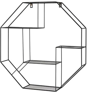 JYZ Decorative Octagon Wall Shelf Unit, Metal Wire Mesh Shelves with Black Powder Coated Frame, Floating Shelf With 4 Metal Mesh Panels, Geometric Design for Living Room, Bedroom, Bathroom & Kitchen