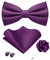 JEMYGINS Herren Matte Einfarbige Fliege mit Taschentuch Manschettenknöpfen und Ansteckblume Set tiefes Lila