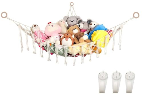 VARKAGE Kuscheltier Aufbewahrung Netz, Makramee Stofftier Hängematte, Kinderzimmer Hängend Spielzeug Organizer für Plüschtiere und Teddybären
