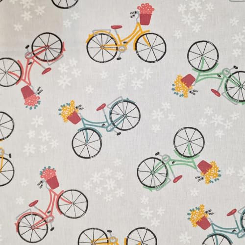 Werthers Stoffe Stoff Meterware Fahrrad hellgrau bunt Velo gris Baumwollstoff