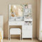 AINPECCA Dressing Table with LED Lights Vanity Desk with Mirror and 2 Drawers 6 Shelves, and Stool,Make Up Desk Stool For Bedroom Furniture,87x36x130cm, White