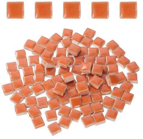 sourcing map 100g Square Mosaic Tiles, Colorful Ceramic Mosaic Tiles for Crafts Bulk Mosaic Supplies for Home Decoration Art Crafts DIY Projects, 0.4 x 0.4Inch, Mix Orange