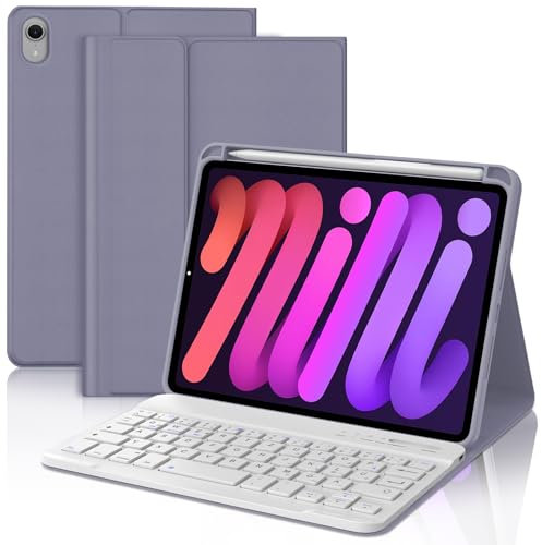 WAVATA Tastiera per iPad Mini 7 2024 8.3 Pollici (A17 Pro), Custodia Tastiera per iPad Mini 7/6 2021 Magnetica Bluetooth Staccabile Cover QWERTY Layout, Violet