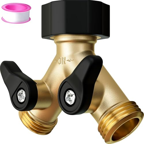 3/4 Brass Y Splitter Two-Way Faucet With Independent on/Off Valve - Outdoor Water Tap Splitter for Home Kitchens and Gardens