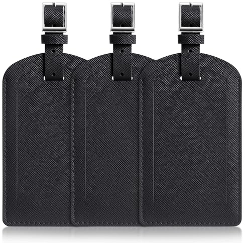 3 Pack Luggage Tags for Suitcases, TSA Approved Bag Tags, Baggage Tags with Privacy Protection, Travel Essentials Luggage Accessories, Black