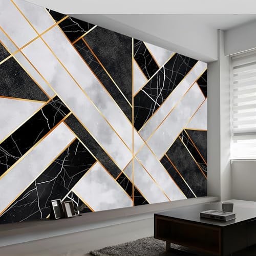 IHFMPFKJ Wallpaper Modern Black and Silver Marble Geometric Stone Print 3D Wall Mural Non Woven Decoration Poster for Living Room and Kids Bedroom 450 x 315 cm