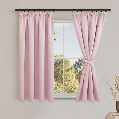 DWCN Gardinen Blickdicht Vorhänge mit Kräuselband 2er Set H145xB140 cm | Blush Pink, Verdunklungsvorhänge Krawatten, Vorhänge Wohnzimmer Schlafzimmer Thermogardine Kälteschutz Wämreisolierende