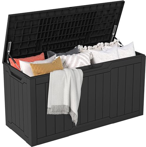 DWVO Auflagenbox Aufbewahrungsbox Garten Kissenbox Gartenbox Outdoor Gartentruhe |Wasserdicht Gasdruckfeder|300 Liter 115x46.8x58cm|Für Sitzauflagen Gartengeräte & Kinderspielzeug|Schwarz