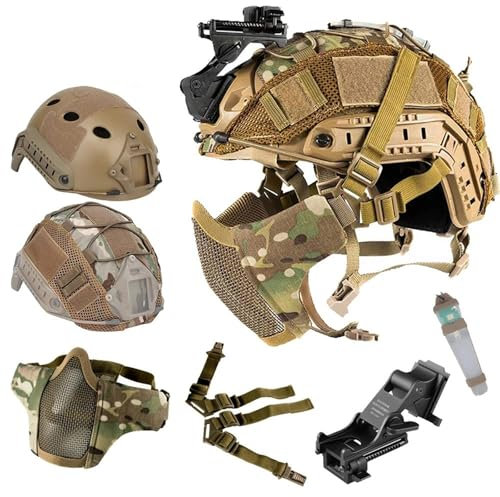 YChoolco Taktischer Airsoft-Fast-Helm Faltbares Halb Masken-Set NVG PVS-14-Halterung Helm-Überlebens Signal Lampe
