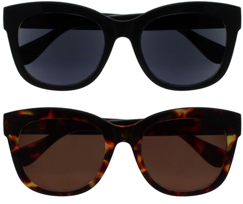 OPULIZE BIG Sunglasses - Bold Fashion Frame - Black/Brown Tinted Lens - 2 Pack - Anti-reflective & Anti-Glare - Polarised Lenses With UV400 Protection - Spring Hinges - Black/Brown - Mens Womens