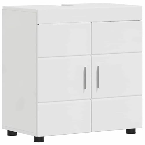 vidaXL White Gloss Engineering Wood Bathroom Cabinet 60 x 34 x 63cm Spacious Indoor Only Requires Assembly Perfect for Storing Toiletries and Towels in Small Spaces