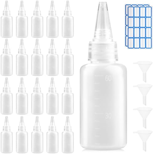 DKBT 20 Pcs Squeeze Bottles 60 ml Condiment Squeezy Bottles with Nozzles | Plastic Sauce Bottle Small Condiment Squirt Bottle for Ketchup Dispenser Olive Oil Salad Dressing and Paint