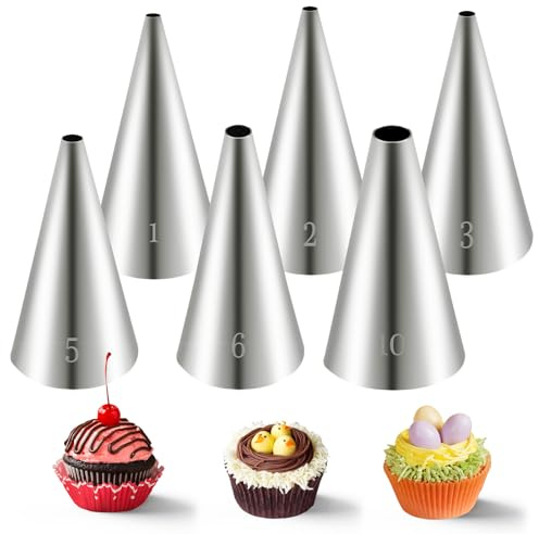 LLMSIX 6pcs Round Piping Tips, Stainless Steel Small Frosting Piping Tips, Cake Decorating Tip Set for Cupcakes Writing Icing Nozzles Decoration DIY Baking Supplies Tool
