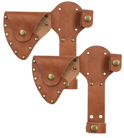 PU Leather Tomahawk Sheath, 2 Pcs Durable Hatchet Head Protector Case Portable Hatchet Cover for Protection Handmade Axe Holster for Camping and Outdoor Work (Brown, 2 Pack)
