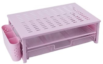 Supporto Monitor con Cassetto Piattaforma Mesh Ergonomico per Laptop Computer PC Scrivania Ufficio (Rosa)