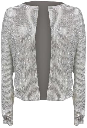 Luadnysin Giacca Paillettes Donna Paiette Top Oversize Giacche Capodanno Brillantinato con Cardigan Lucido Blazer Festivo Eleganti Lucida Scintillante Glitter Sera