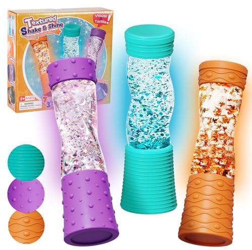 NYOBABE Bouteille Sensorielle Lumineuse avec 3 Touchers Différents, 3+ | Avec Gaine en Silicone, Lumière Changeant en 7 Couleurs, Anti-stress et anti-anxiété, Adapté à l'autisme, PVC écologique