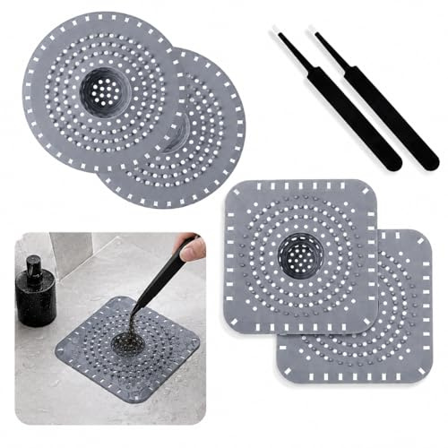 Lobaake 6 Pièces Attrape Cheveux Douche, Filtre Évier Silicone, 2 Pinces | Silicone Souple; Douche, Évier, Baignoire; Foyers Et Locations; 2 Formes, 2 Pinces,13 x 13 cm, base 3-3,3 x 3,5