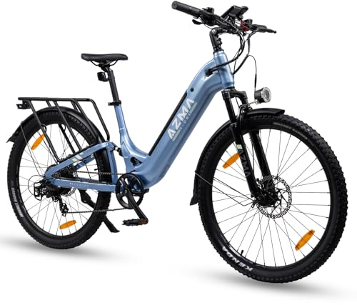 AZMA E Bike,27,5 E Bike Herren Damen mit 48V15AH 720Wh Akku,Doppelstoßdämpfer,100-150km Reichweite,Elektrofahrrad mit 8 Gang Getriebe,EBike für Pendler in der Stadt & Mountainbikes S1