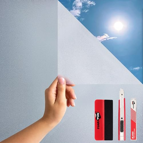 MARAPON Fensterfolie Blickdicht in Matt 1,05x2 m Set inkl. Rakel Cutter 10 Klingen Selbstklebende Sichtschutzfolie Fenster Milchglasfolie für Privatsphäre und UV Schutz oder Fensterdekoration