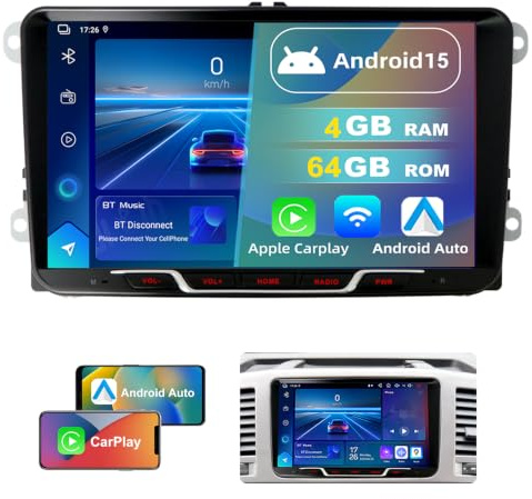 DVRMEDIA 4GB+64GB Android 15 Autoradio für VW T5 Multivan Caravelle California 2009-2015, 2-DIN 9 Zoll QLED-Display, Wireless CarPlay & Android Auto, 1080P Rückfahrkamera, WiFi, Bluetooth, DSP, RDS