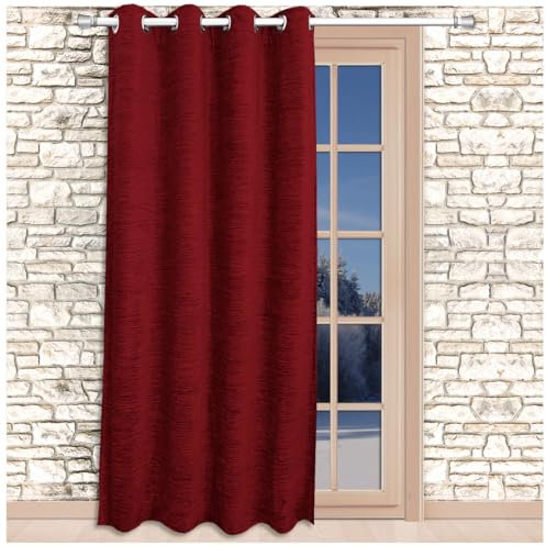 SeGaTeX home fashion Thermo Chenille Flóki Ösenschal Rot mit 8 Chrom-Ösen Thermo-Wärmevorhang Deko-Schal 225 x 130 cm