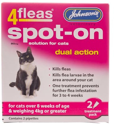 JOHNSONS 4FLEAS CAT - DUEL ACTION SPOT ON - +8 WEEKS ABOVE 4KG WEIGHT (X1 PACK)