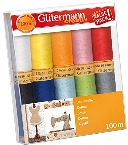 Gütermann creativ Set filo da cucito con 10 bobine Cotone 100 m in diversi colori