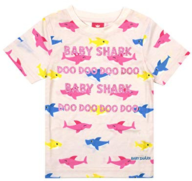 Baby Shark Girl's T-Shirt Glitter All Over Print Pink Top