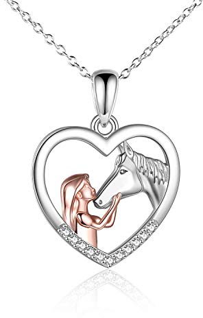 YFN Mädchen und Pferd Halskette für Mädchen Sterling Silber Pferdeschmuck Pferd Geschenke für Frauen (White)