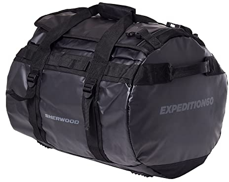 SHER-Wood Reisetasche Expedition, Sporttasche mit 40 l Volumen, Tasche mit Rucksackfunktion, Travelbag wasserdicht, Duffel Bag schwarz