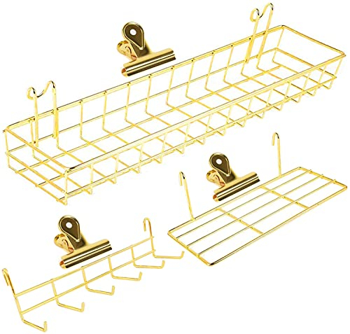 AQJSQ Korb/Regal/Hakenleiste für Gitter Wandgitter Pinnwand, DIY Multi-Funktion Wandgitter Gold deko 40 * 10 * 5/25 * 10 * 8/26 * 5.5 * 6.5 cm