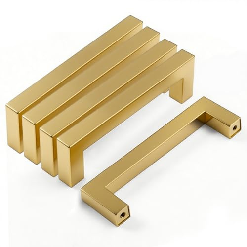 Drenky Tiradores Armarios, Dorados Tiradores Cajones de Acero Inoxidable 96 mm Centros de orificio 5 piezas Manijas de Muebles con Tornillos para Cocina