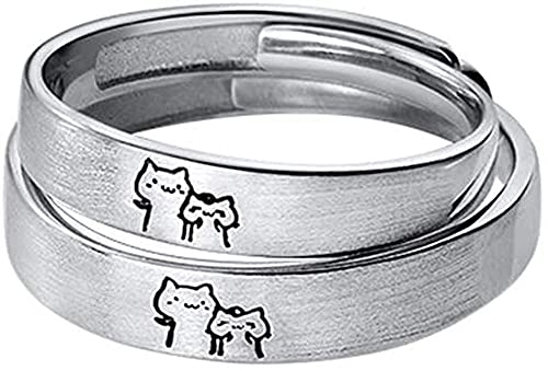 Schöne Katze für Sie und Ihn Paar Ringe S925 Sterling Silber verstellbar Jahrestag Versprechen Ehering Endless Love Finger Band Schmuck für Damen Herren