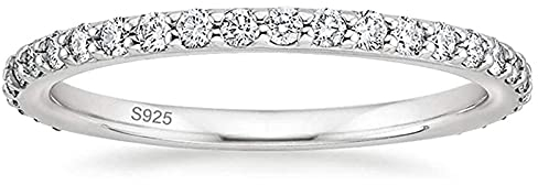 Zakk Eternity Ring Damen Silber 925 Zirkonia Volle Ewigkeitsringe Vorsteckring Schmal Verlobungsringe Eheringe Trauringe Memoire Ringe 2mm Gold Rosegold (Silber,55 (17.5))