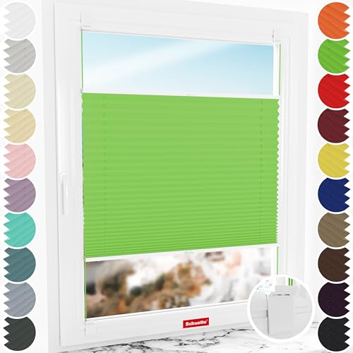 Schuette® Plissee ohne Bohren zum Kleben ● Premium Kollektion: Green Meadow (Grün) ● 25x100cm (Breite x Höhe) ● Suprafix Klebe- & Schraubhalter 2in1 Set Letsbond ● Bequeme Rollo