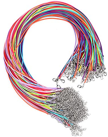 VEGCOO 40 Pcs Cordon de Collier Wax Cordon de Collier en Cuir Artificiel Collier Mousqueton en Corde Tressée DIY Collier Pendentif Accessoires Cordon de Collier Unisexe (Multicolore)