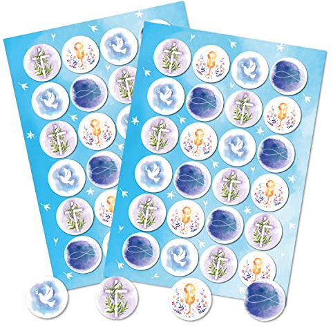 Logbuch-Verlag 48 Sticker mit christlichen Motiven 4 cm - Fisch Kreuz Taube Kelch - Symbolaufkleber Geschenkaufkleber Glaube Kommunion Taufe