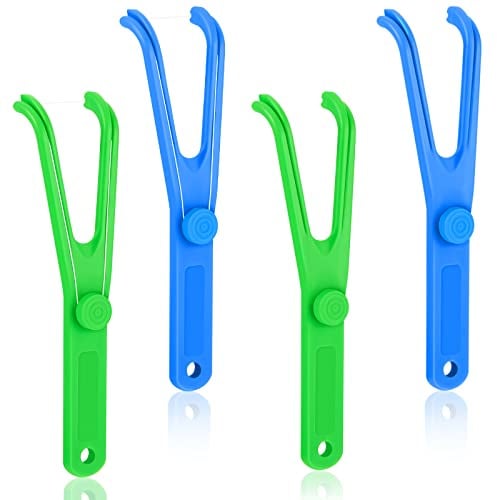 Chengu 4 Pieces Dental Floss Holder Reusable Flosser Reusable Floss Handle Holder Flossmate Handle for Oral Clearing (Blue, Green)