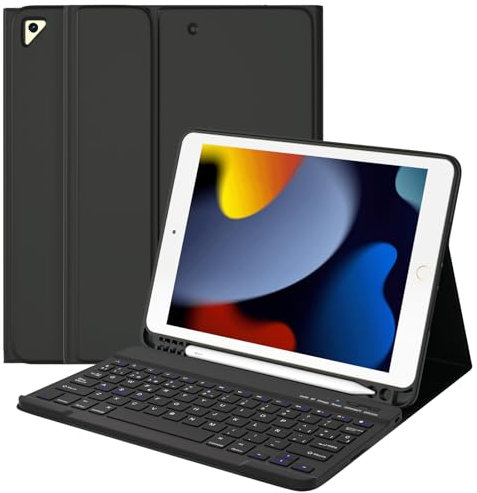 TQQ Funda Teclado iPad 9 generación con Porta lápices Incorporado, Desmontable Español Ñ Teclado para iPad 10.2 9ª/8ª/7ª Gen, iPad Pro 10.5 2017, iPad Air 3 2019