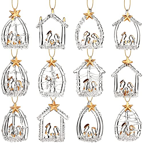 Eaasty Ornamenti natalizi religiosi da appendere, in vetro, ornamento decorativo per la nascita di Gesù, decorazioni per albero di Natale (12 pezzi)